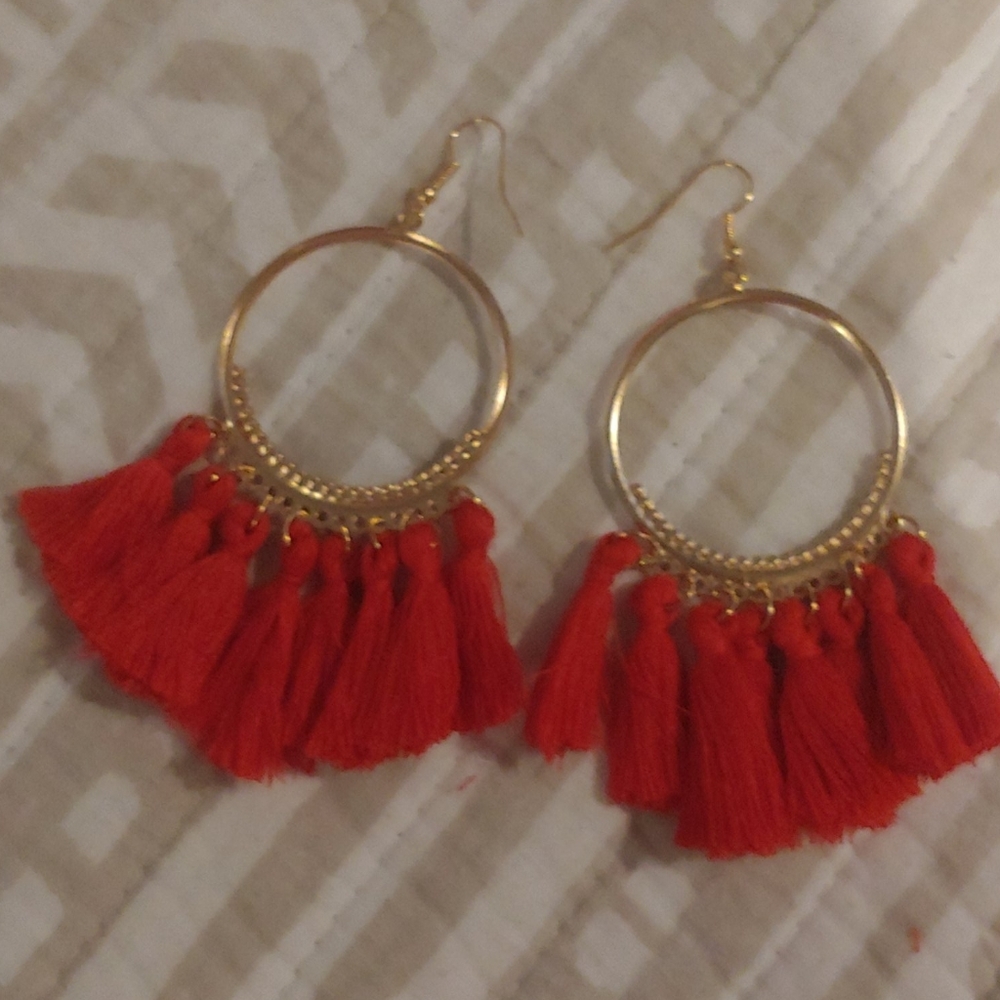 Red tassel earrings